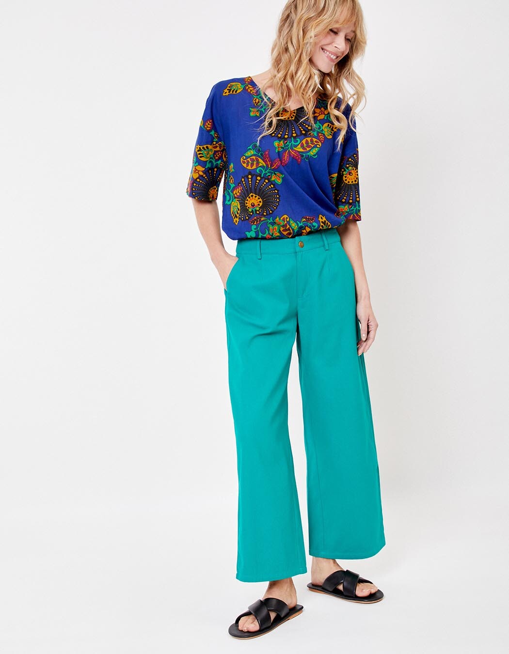 Pantalon évasé coton 7/8ème imprimé La Fiancée