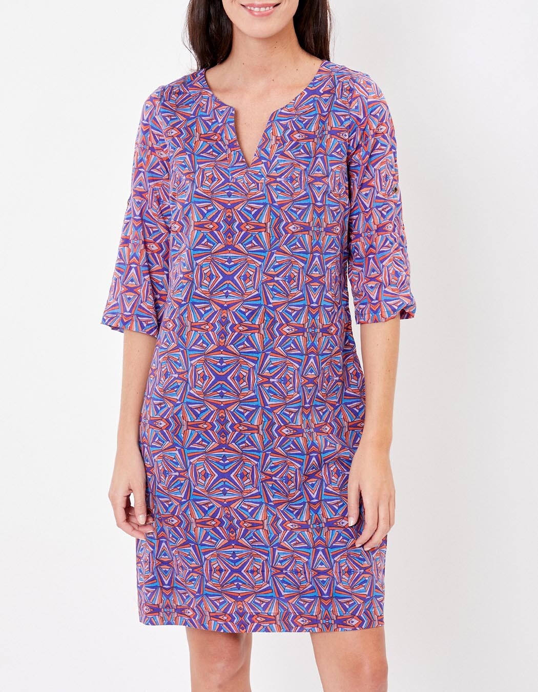 Robe col tunisien voile de coton bio imprimé La Fiancée