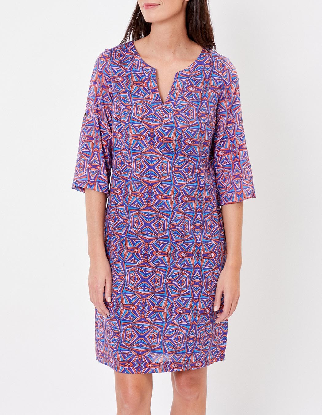 Robe col tunisien voile de coton bio imprimé La Fiancée