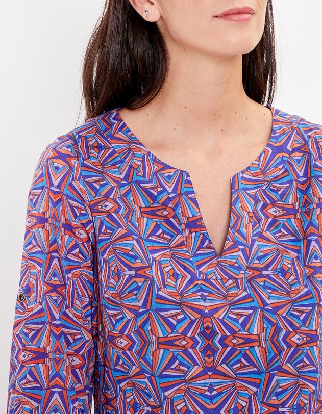Robe col tunisien voile de coton bio imprim&eacute; La Fianc&eacute;e