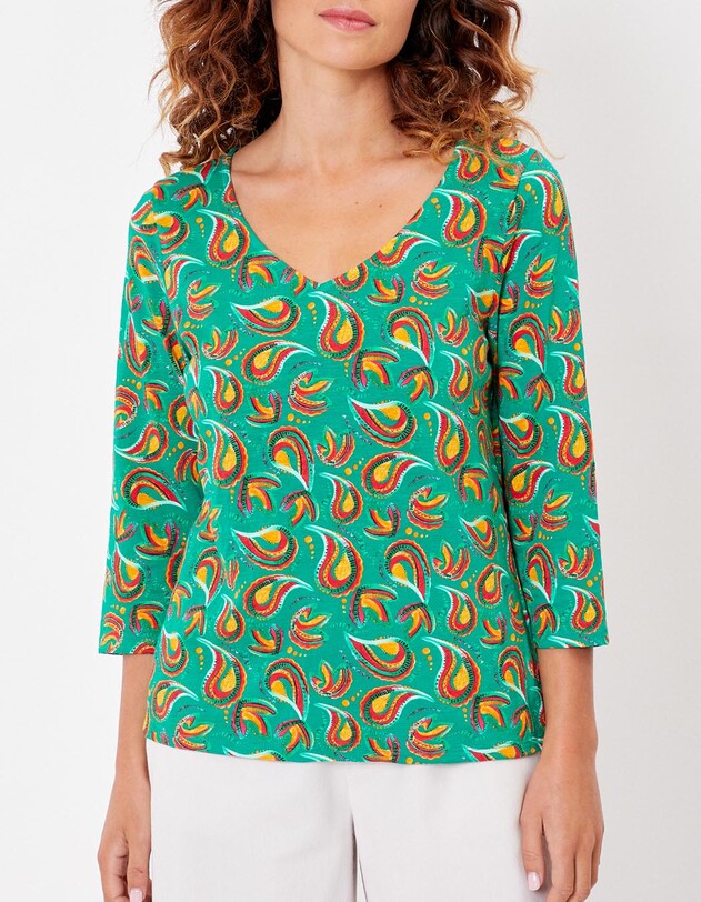 Tee-shirt coton flamm&eacute; bio manches 3/4 imprim&eacute; La Fianc&eacute;e