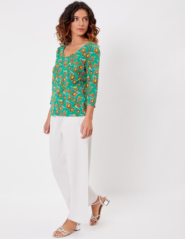 Tee-shirt coton flamm&eacute; bio manches 3/4 imprim&eacute; La Fianc&eacute;e