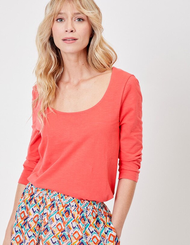 T-shirt uni coton flamm&eacute; bio manches 3/4 imprim&eacute; La Fianc&eacute;e