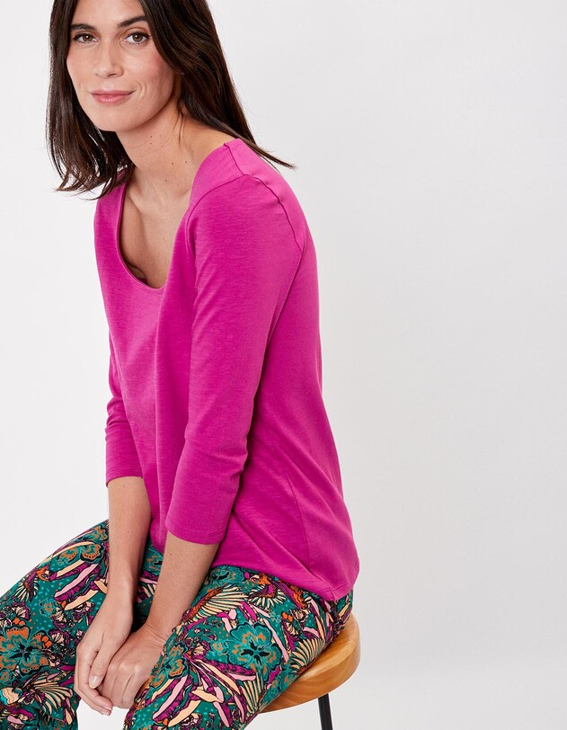 T-shirt uni coton flamm&eacute; bio manches 3/4 imprim&eacute; La Fianc&eacute;e