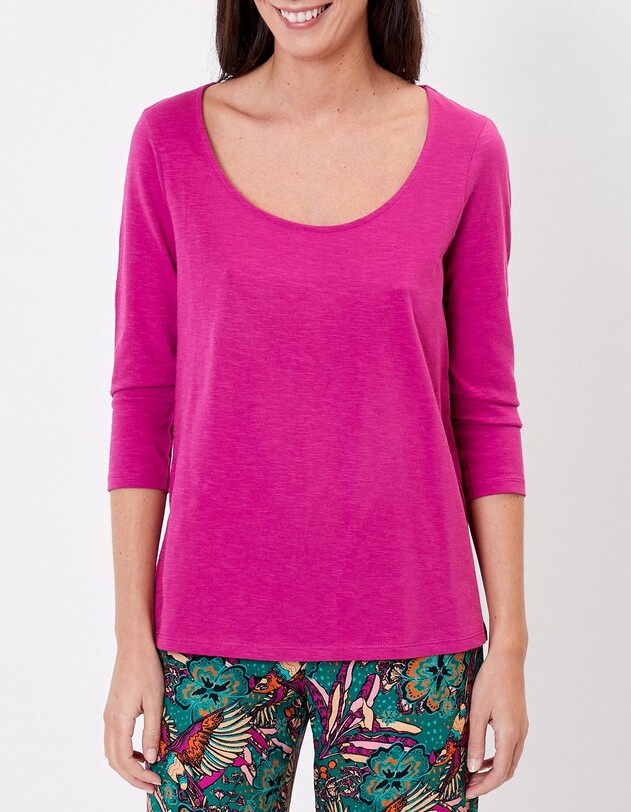 T-shirt uni coton flamm&eacute; bio manches 3/4 imprim&eacute; La Fianc&eacute;e
