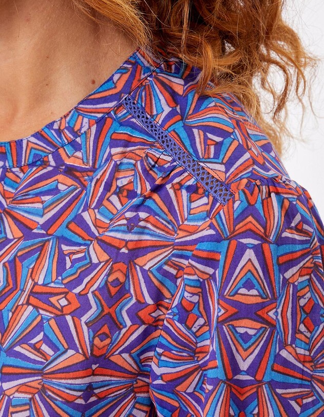 Blouse voile de coton bio col tunisien imprim&eacute; La Fianc&eacute;e