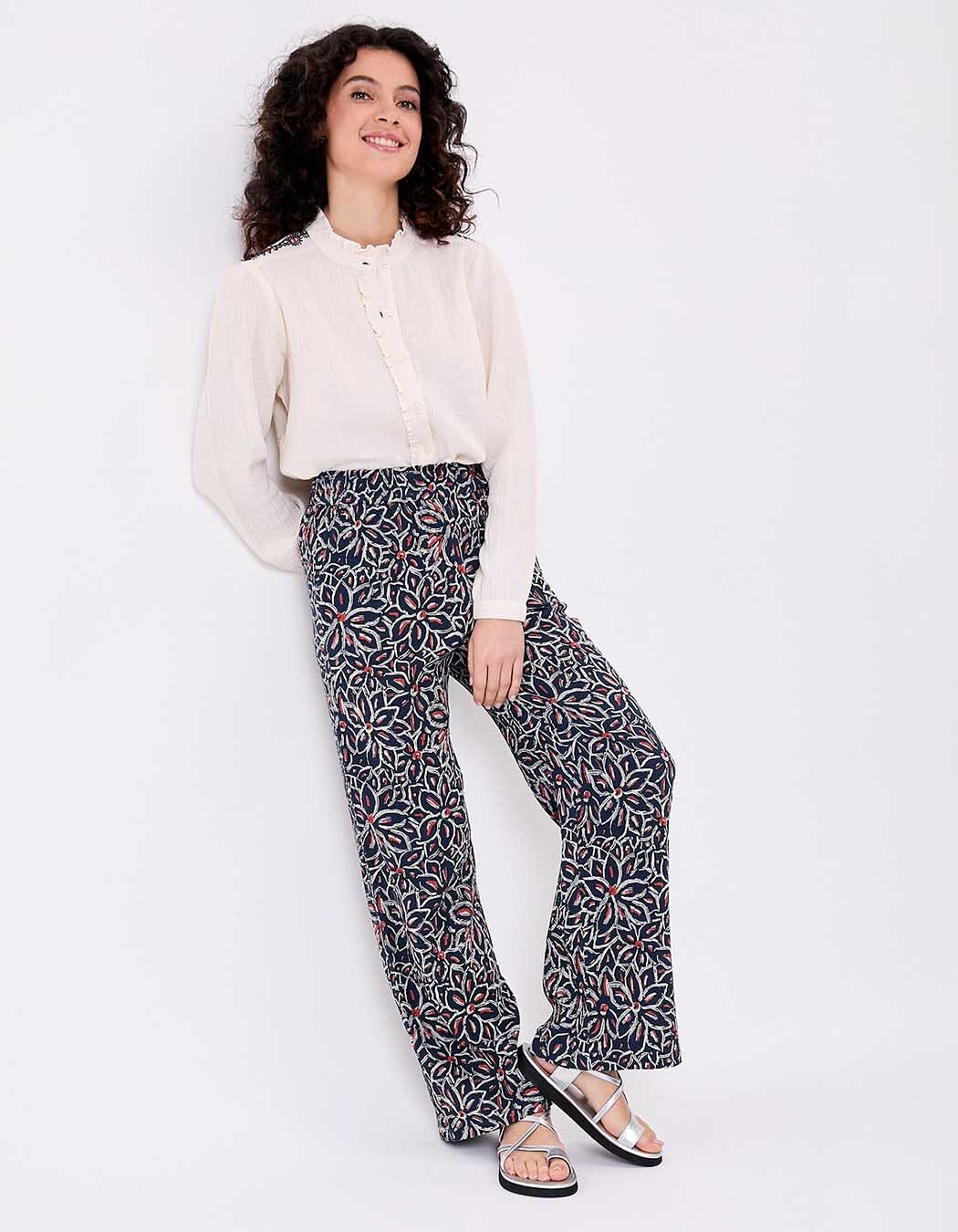 Pantalon large gaze de coton bio imprimé La Fiancée