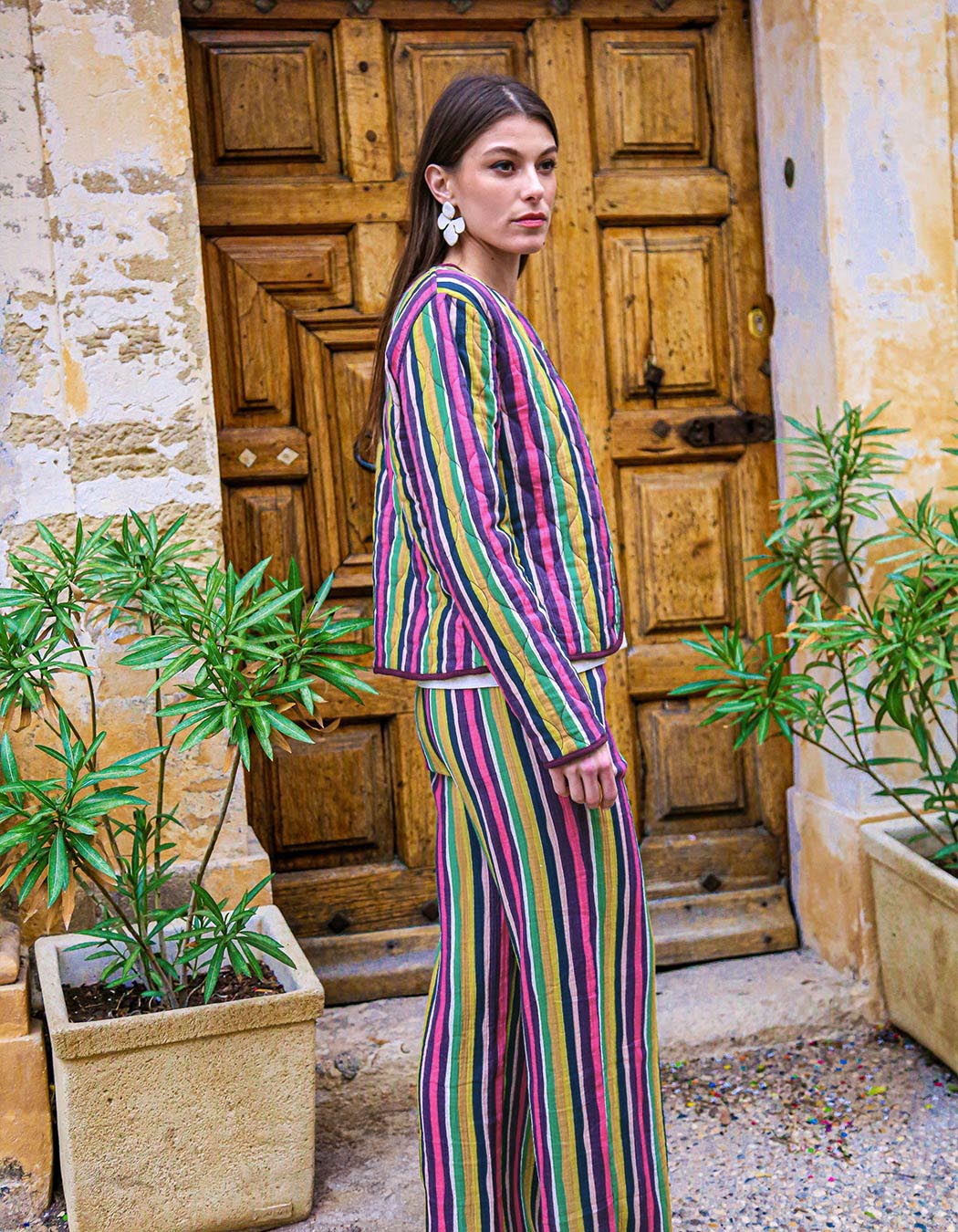 Pantalon large gaze de coton bio imprimé La Fiancée