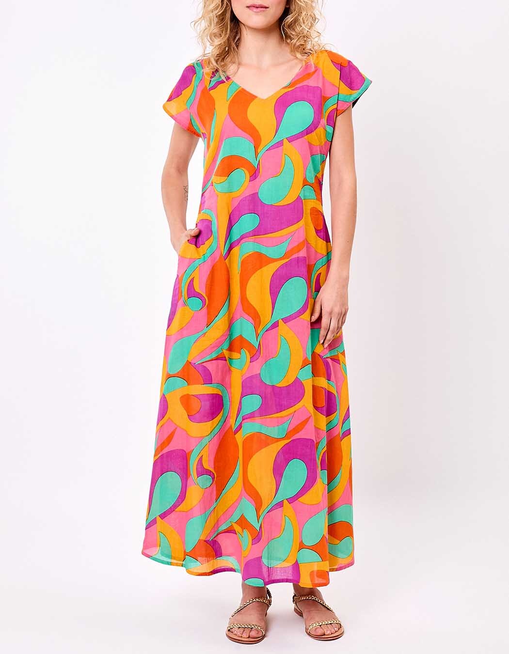 Robe longue voile de coton bio imprimé La Fiancée