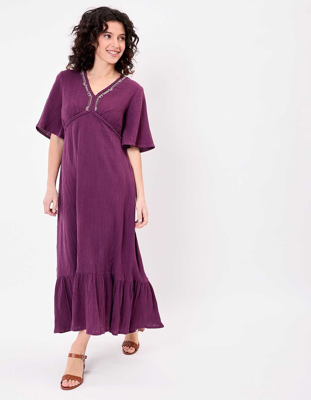 Robe longue évasée gaze de coton bio imprimé La Fiancée