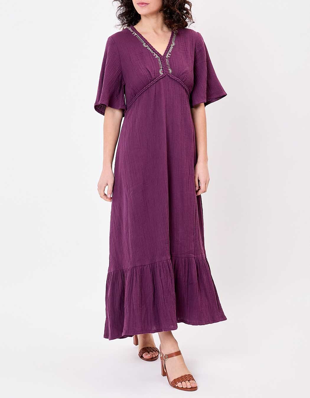 Robe longue évasée gaze de coton bio imprimé La Fiancée