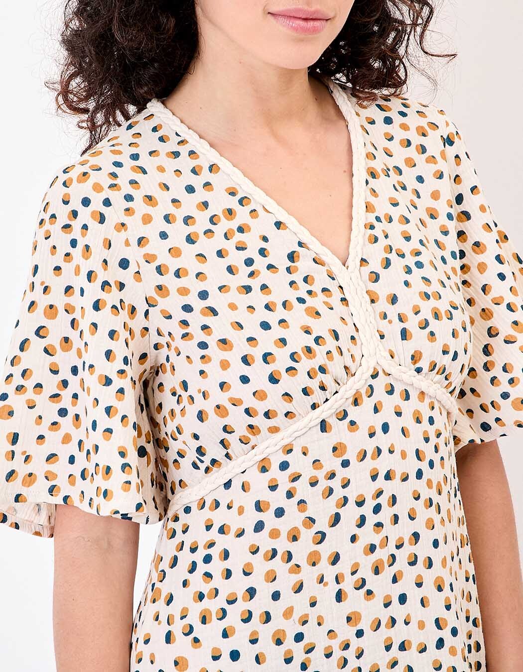 Robe longue évasée gaze de coton bio imprimé La Fiancée