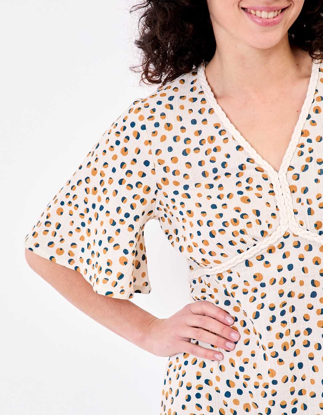 Robe longue évasée gaze de coton bio imprimé La Fiancée