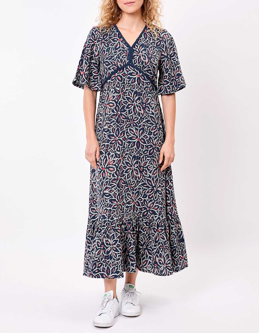 Robe longue évasée gaze de coton bio imprimé La Fiancée
