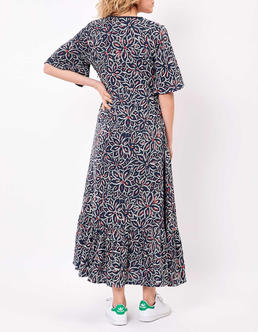 Robe longue évasée gaze de coton bio imprimé La Fiancée
