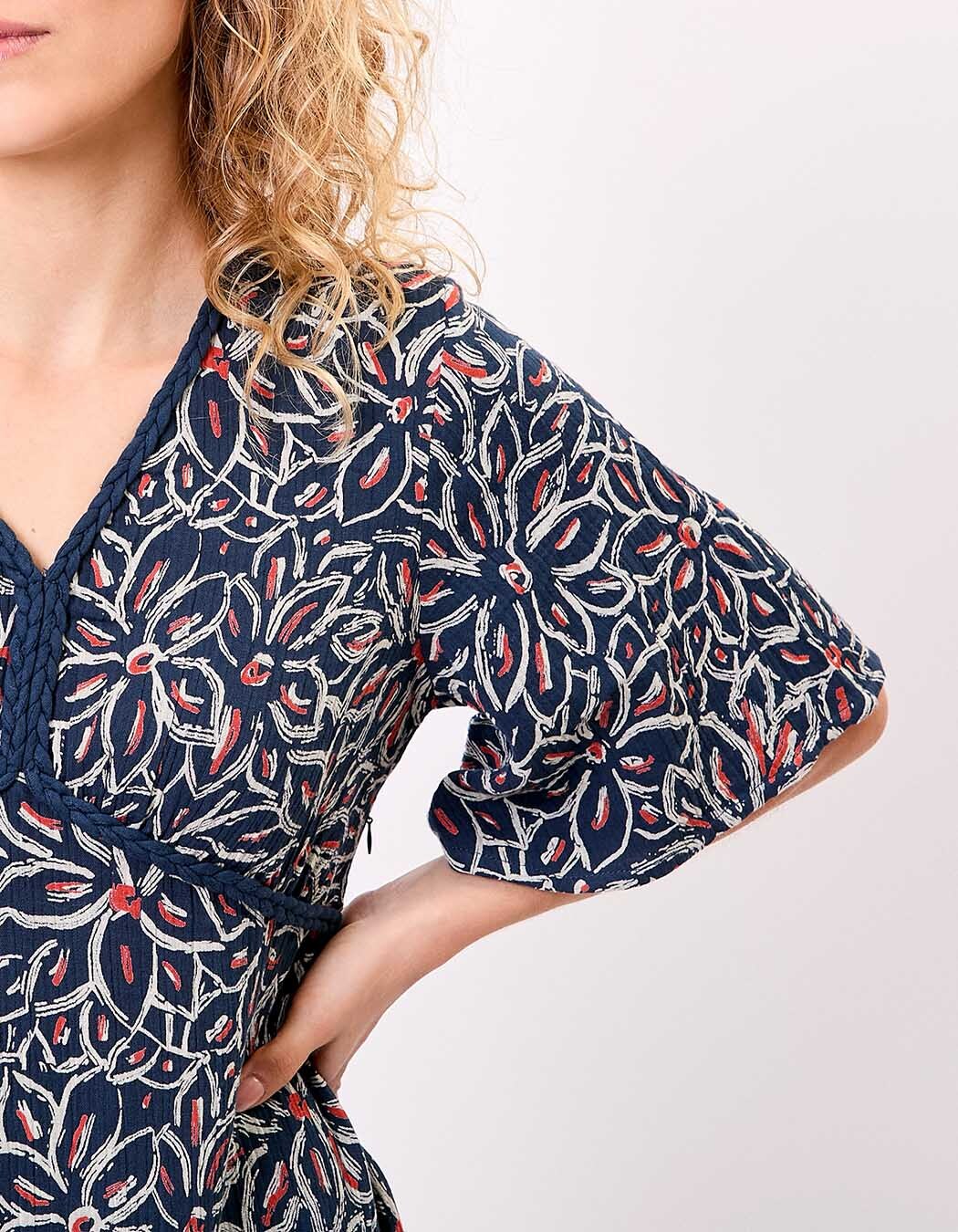 Robe longue évasée gaze de coton bio imprimé La Fiancée