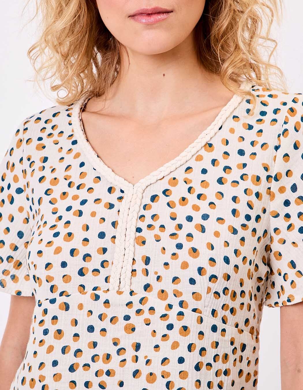 Top col V tr&eacute;ss&eacute; gaze de coton bio imprim&eacute; La Fianc&eacute;e