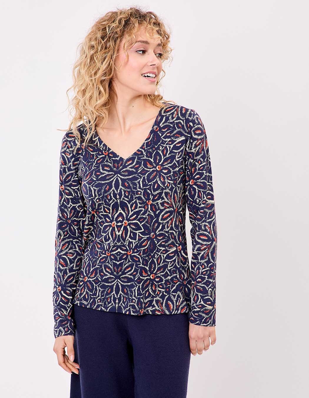 T-shirt col V imprim&eacute; coton bio imprim&eacute; La Fianc&eacute;e