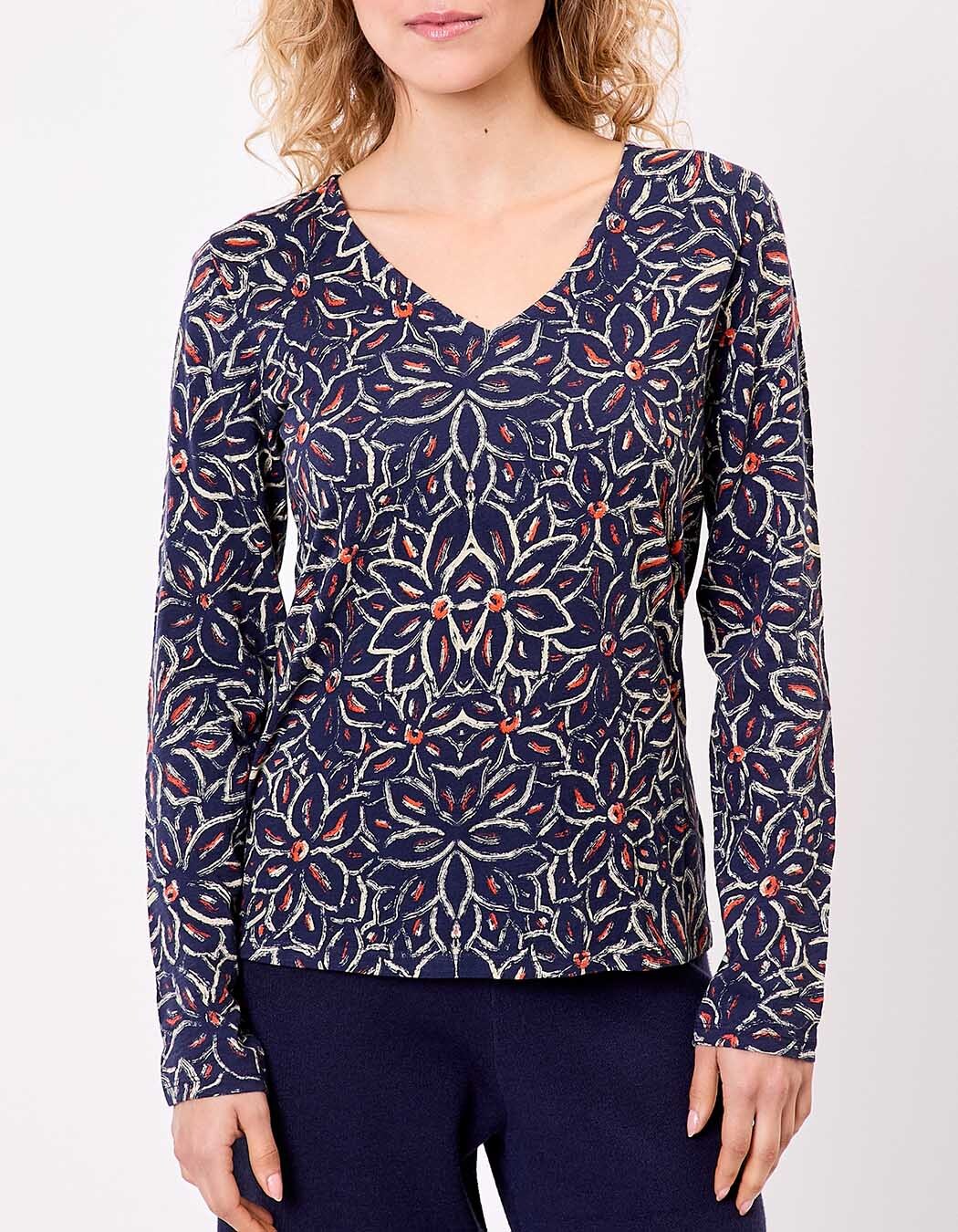 T-shirt col V imprim&eacute; coton bio imprim&eacute; La Fianc&eacute;e