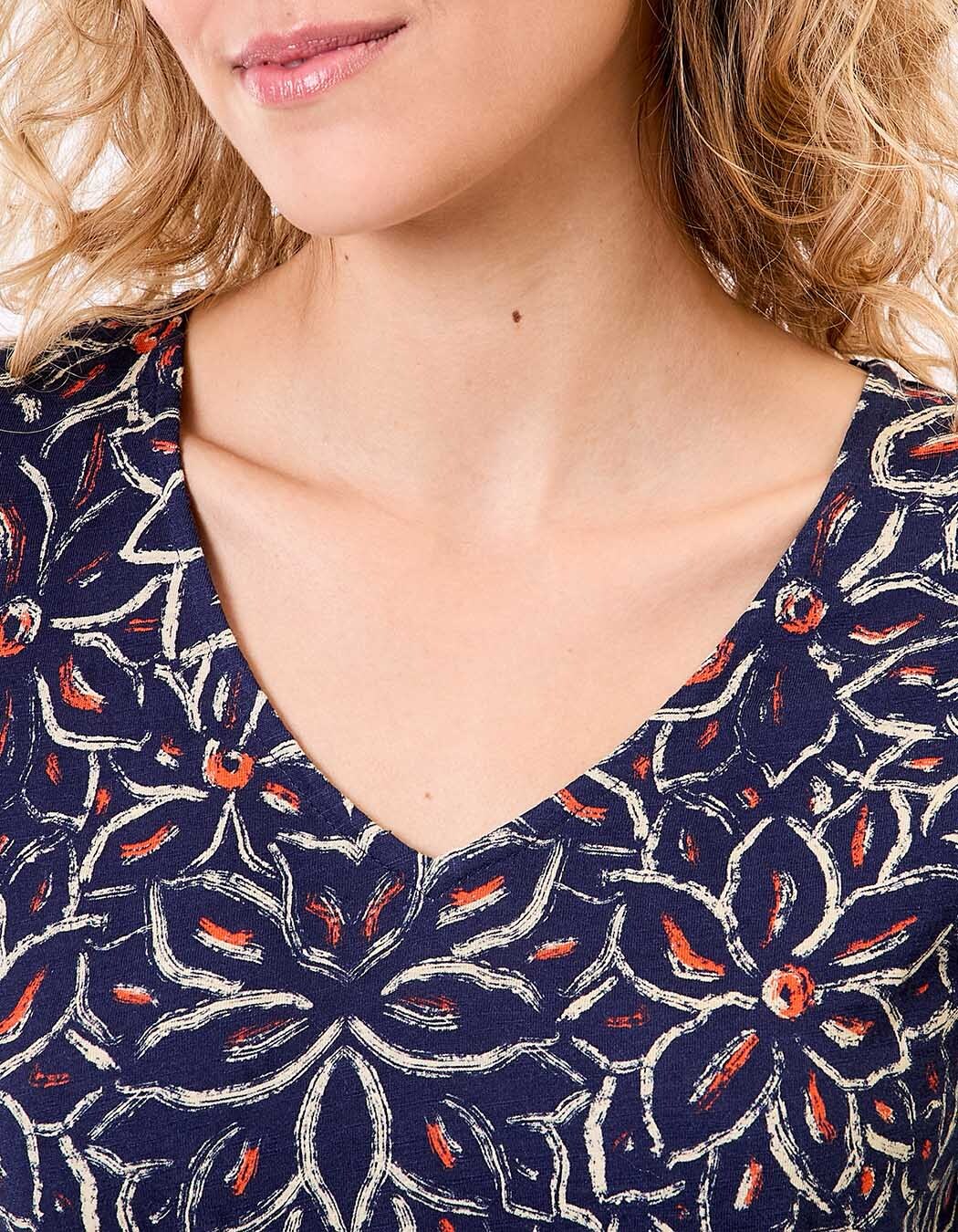 T-shirt col V imprim&eacute; coton bio imprim&eacute; La Fianc&eacute;e