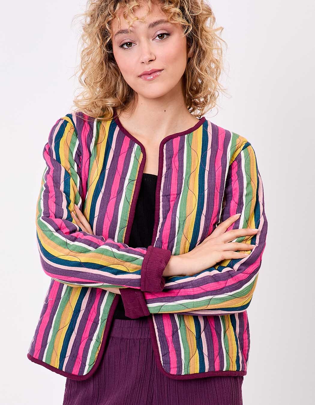 Veste matelassée réversible gaze de coton bio imprimé La Fiancée