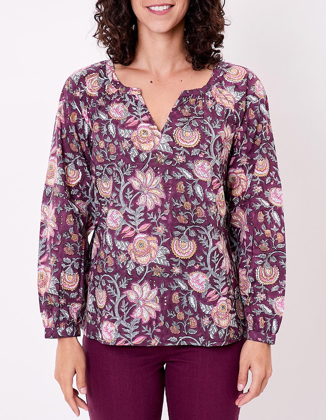 Blouse coton évasée manches longues imprimé La Fiancée