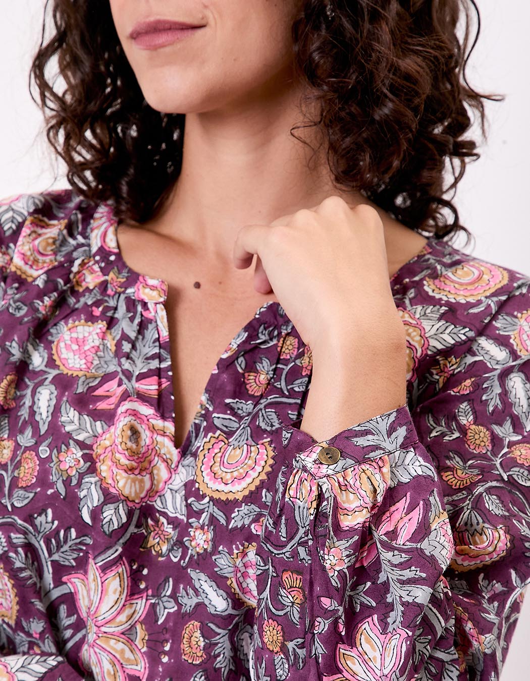 Blouse coton évasée manches longues imprimé La Fiancée