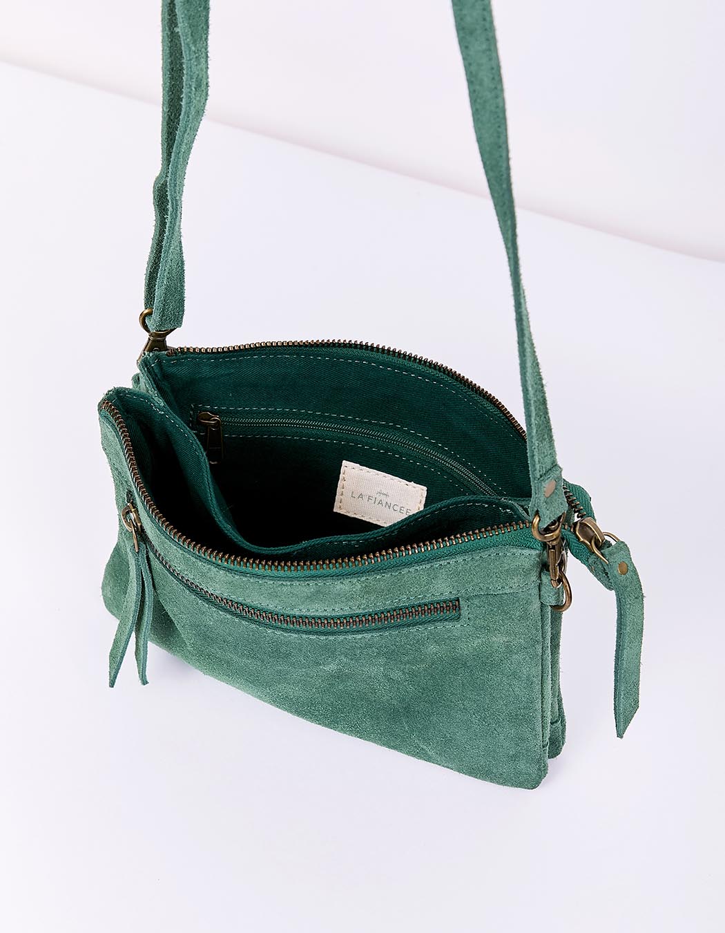 Sac bandouli&egrave;re en cuir avec double pochette imprim&eacute; La Fianc&eacute;e