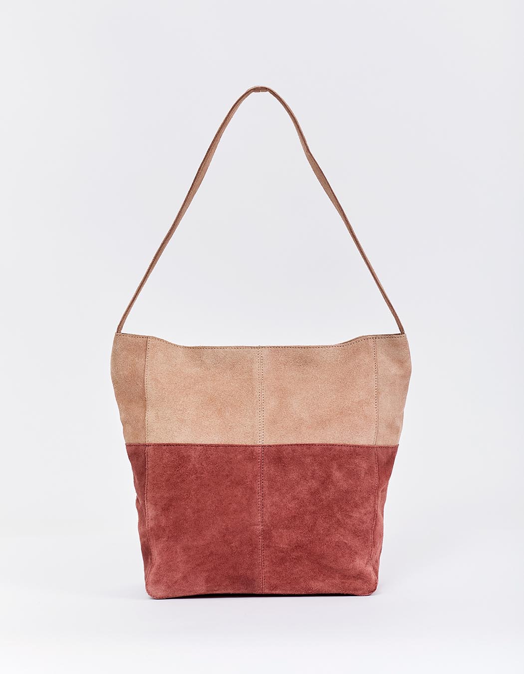 Sac besace bi-colore en cuir suédé imprimé La Fiancée