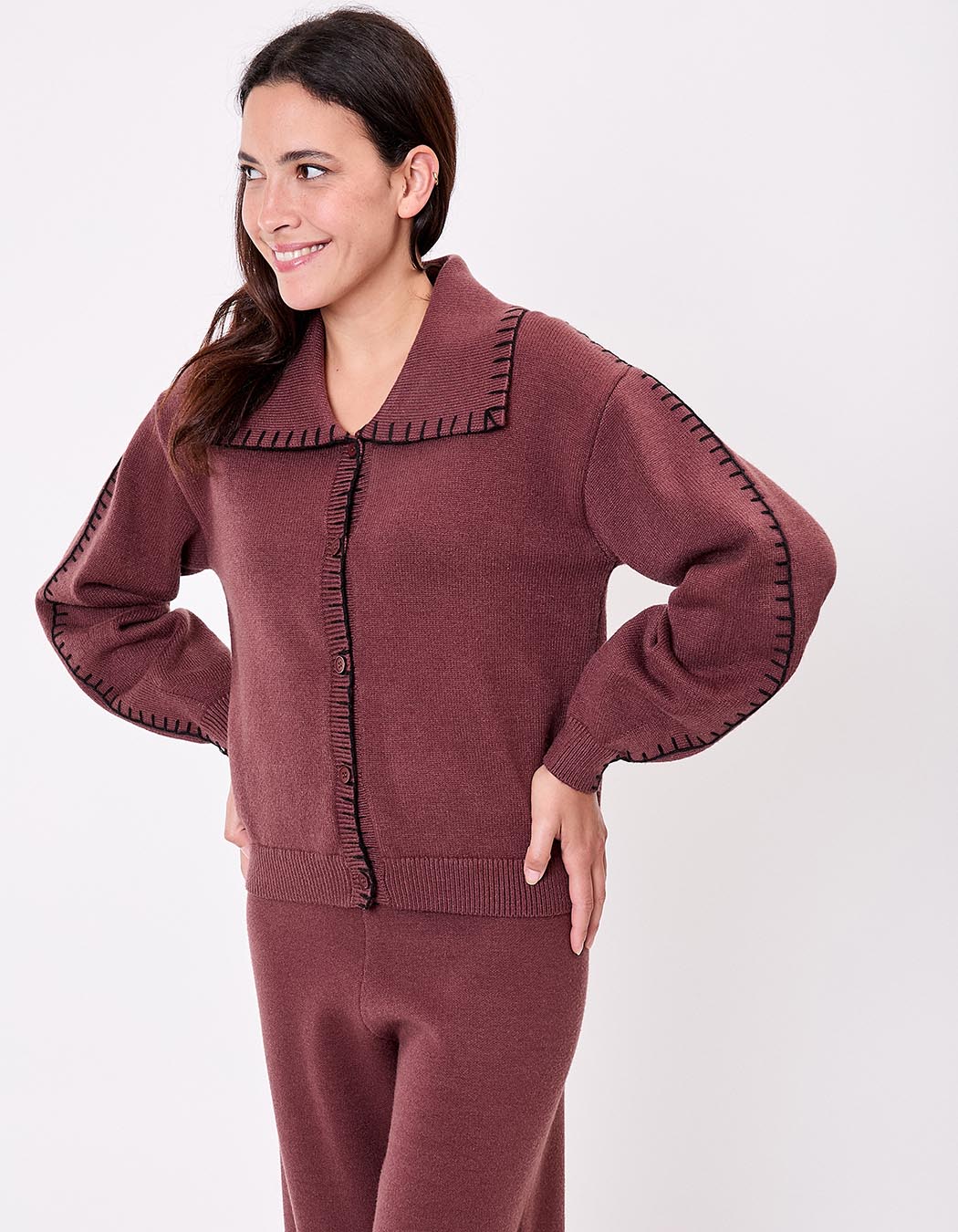 Gilet maille col chemise imprimé La Fiancée