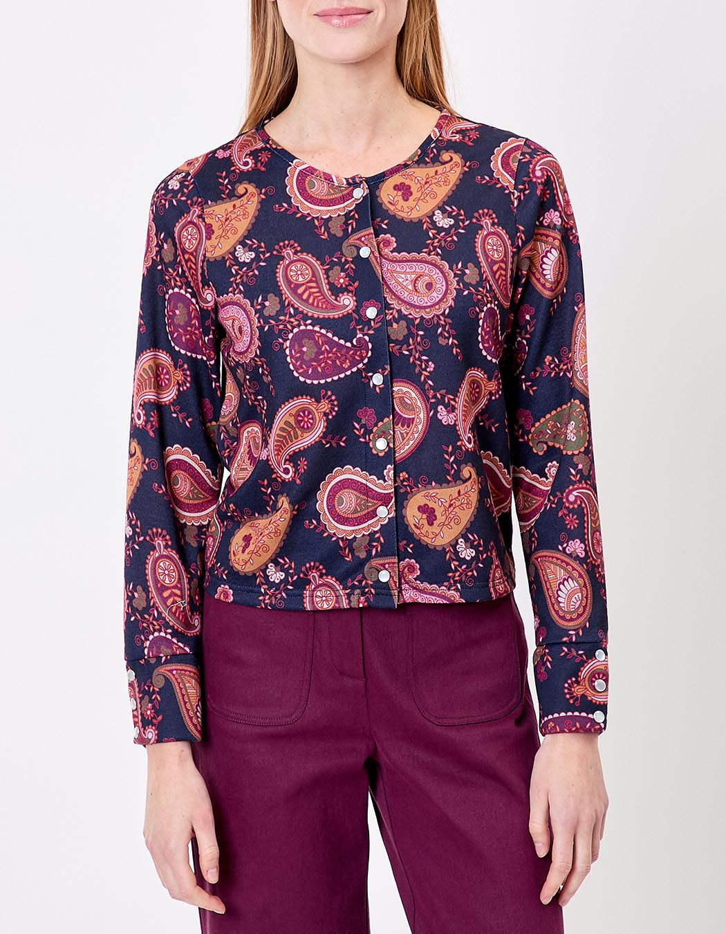 Gilet maille fine boutonnée imprimé La Fiancée