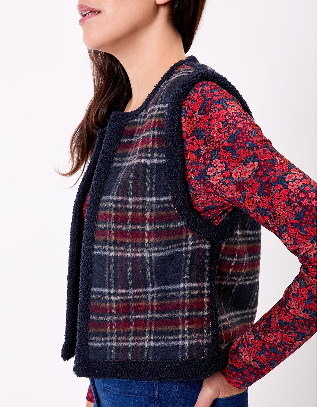 Gilet sherpa sans manche réversible imprimé La Fiancée