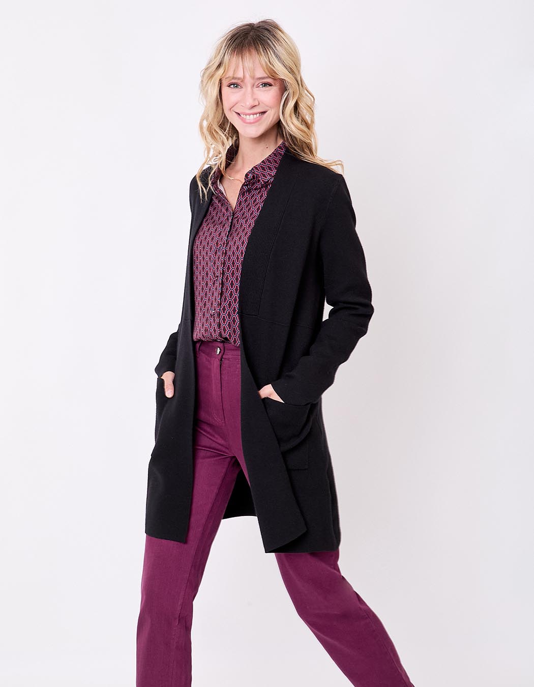 Gilet uni long en maille imprimé La Fiancée