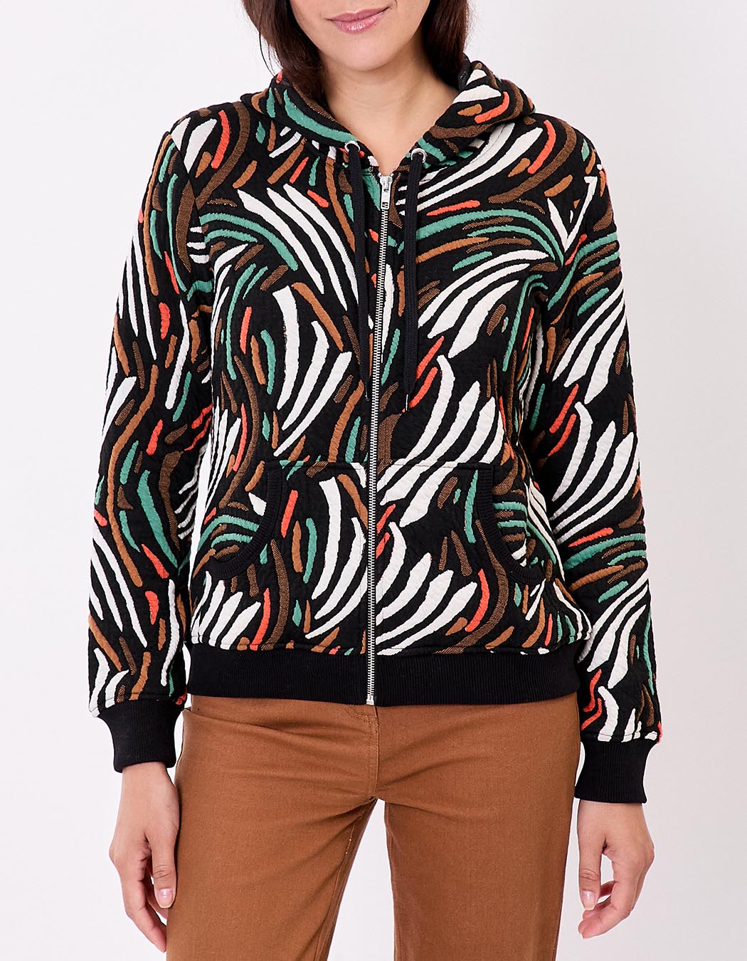 Sweat zippé maille jacquard imprimé La Fiancée