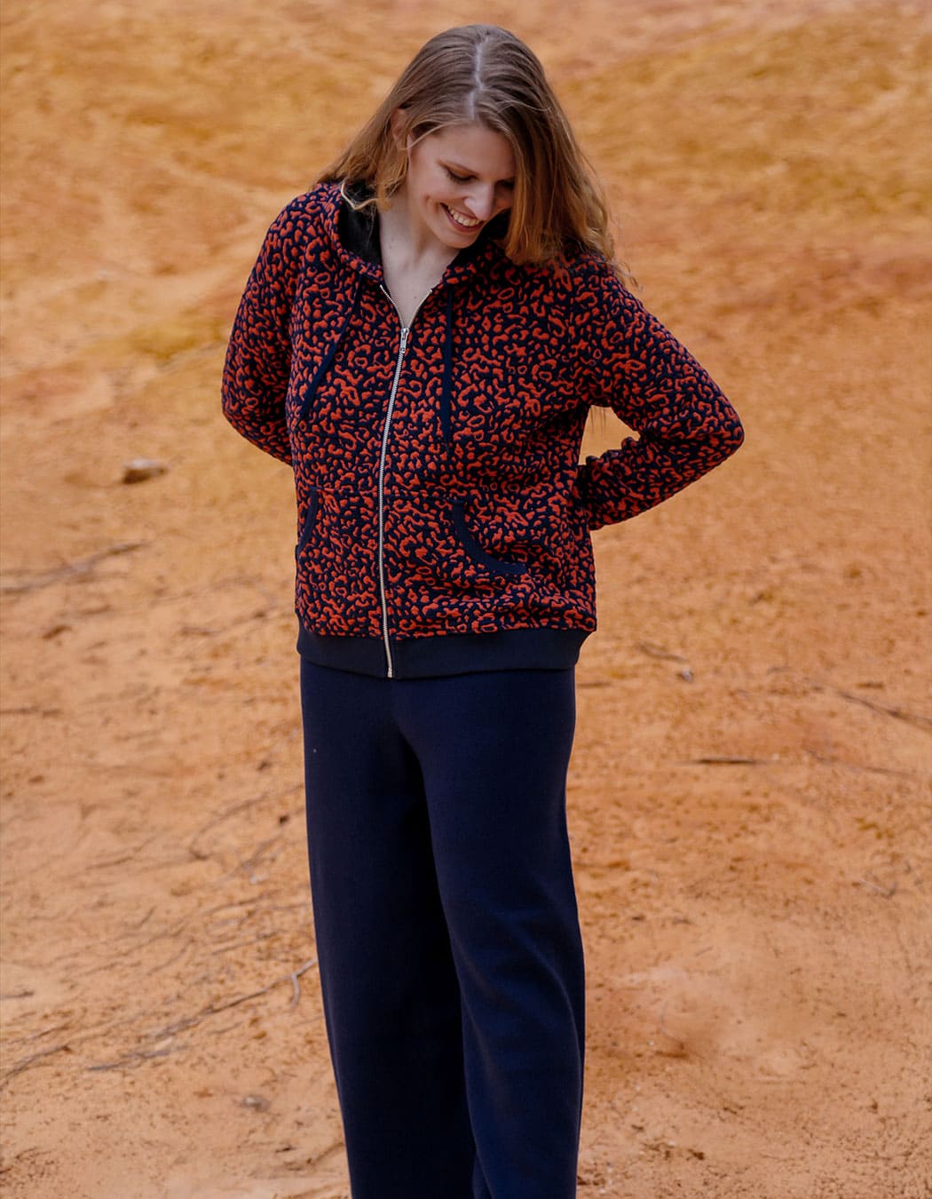Sweat zippé maille jacquard imprimé La Fiancée