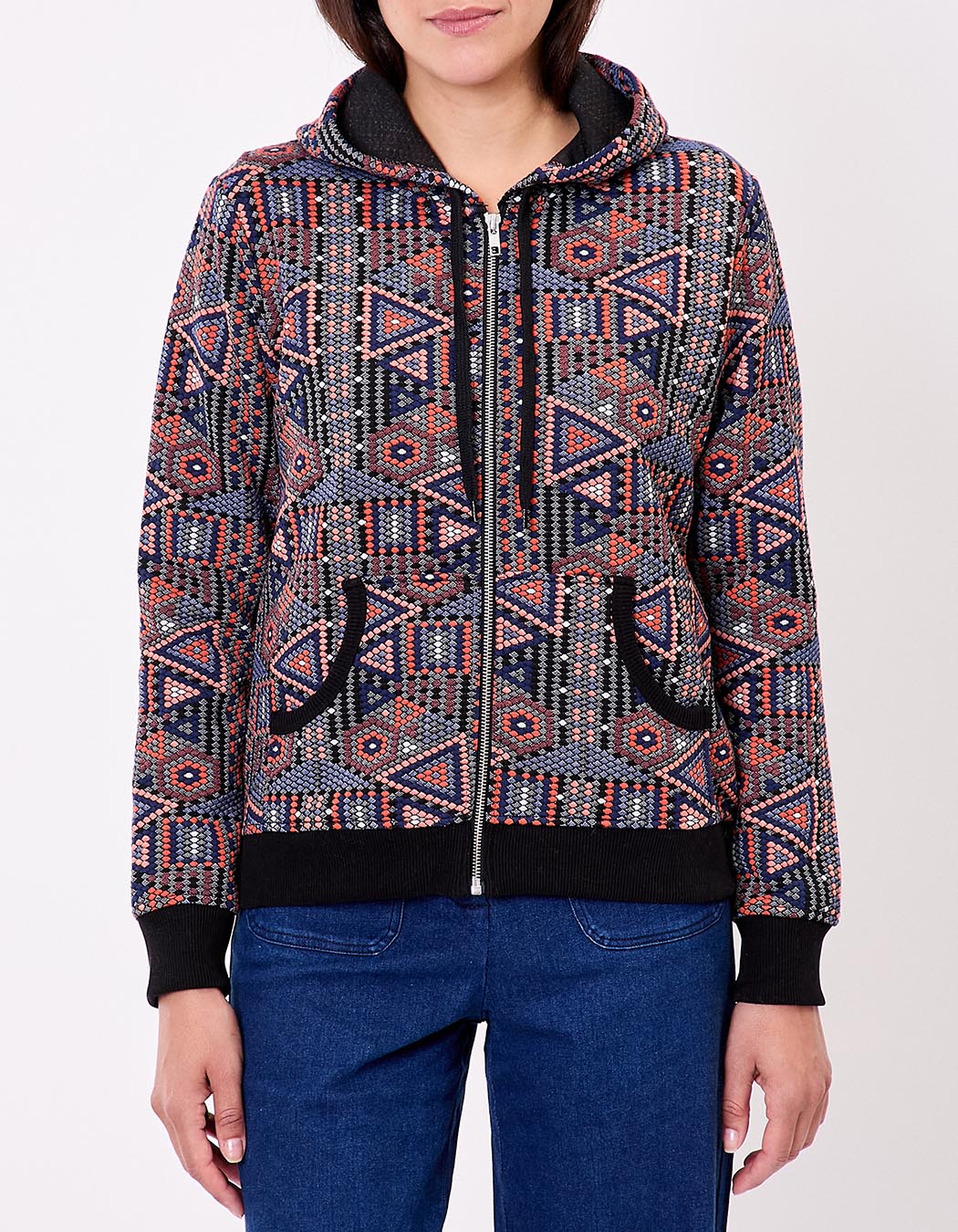 Sweat zippé maille jacquard imprimé La Fiancée