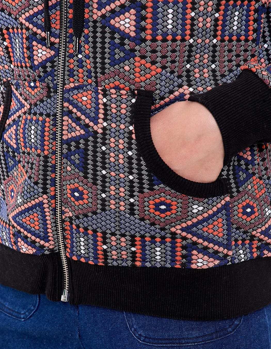 Sweat zippé maille jacquard imprimé La Fiancée