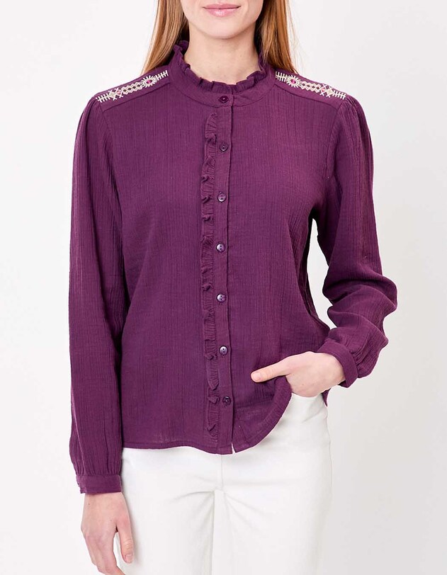 Chemise volant&eacute;e brod&eacute;e gaze de coton bio imprim&eacute; La Fianc&eacute;e