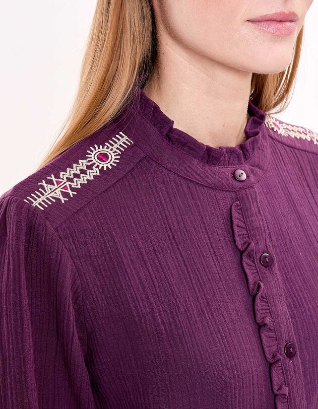 Chemise volant&eacute;e brod&eacute;e gaze de coton bio imprim&eacute; La Fianc&eacute;e