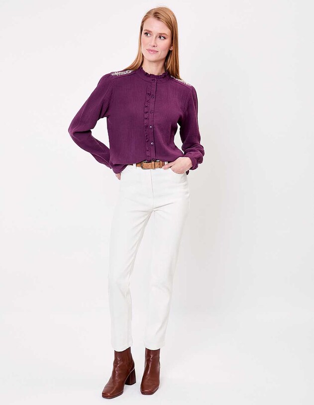 Chemise volant&eacute;e brod&eacute;e gaze de coton bio imprim&eacute; La Fianc&eacute;e