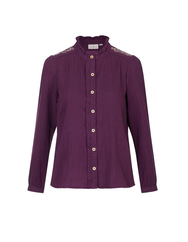 Chemise volant&eacute;e brod&eacute;e gaze de coton bio imprim&eacute; La Fianc&eacute;e