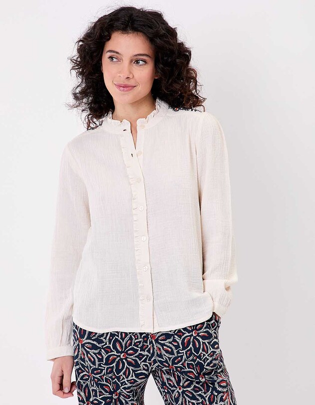 Chemise volant&eacute;e brod&eacute;e gaze de coton bio imprim&eacute; La Fianc&eacute;e
