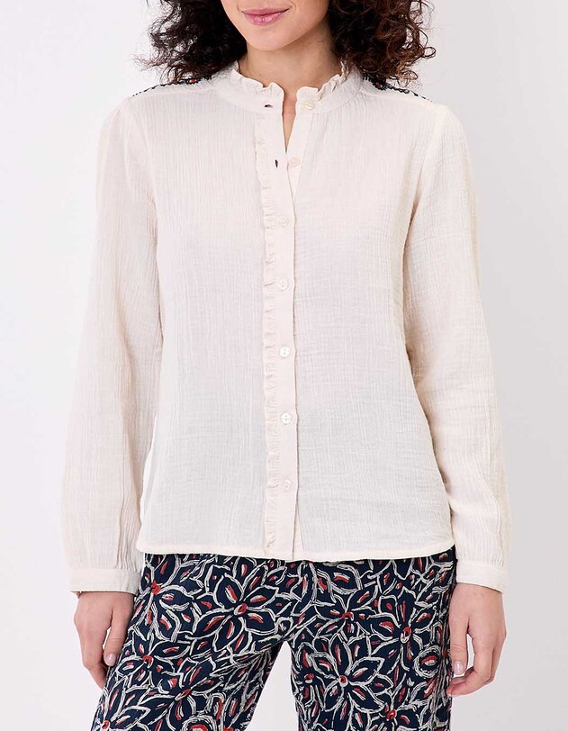 Chemise volant&eacute;e brod&eacute;e gaze de coton bio imprim&eacute; La Fianc&eacute;e