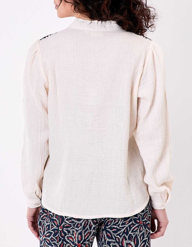 Chemise volant&eacute;e brod&eacute;e gaze de coton bio imprim&eacute; La Fianc&eacute;e