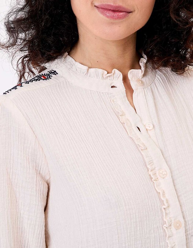 Chemise volant&eacute;e brod&eacute;e gaze de coton bio imprim&eacute; La Fianc&eacute;e