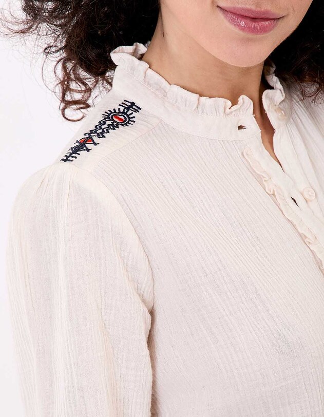 Chemise volant&eacute;e brod&eacute;e gaze de coton bio imprim&eacute; La Fianc&eacute;e