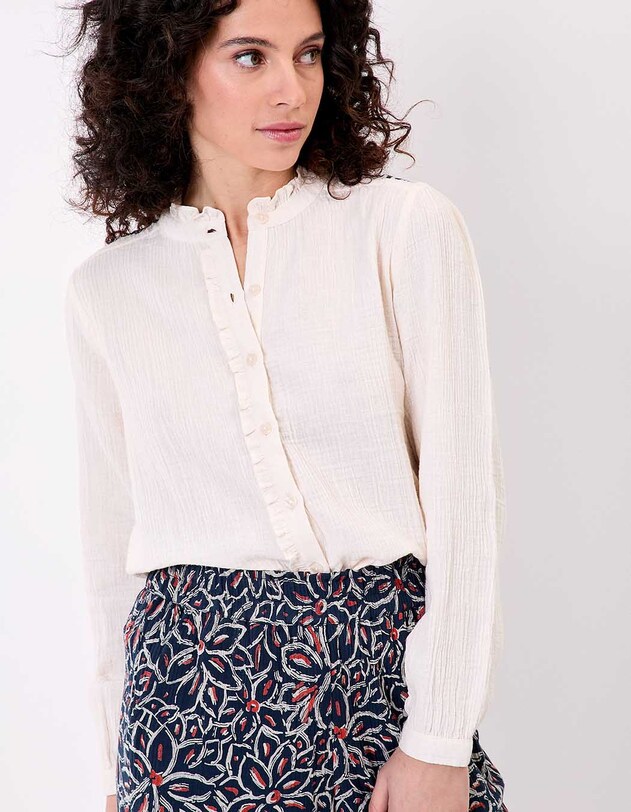 Chemise volant&eacute;e brod&eacute;e gaze de coton bio imprim&eacute; La Fianc&eacute;e