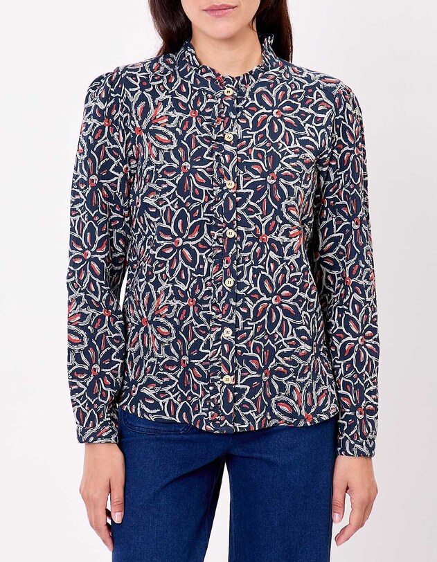 Chemise brod&eacute;e gaze de coton bio imprim&eacute; La Fianc&eacute;e