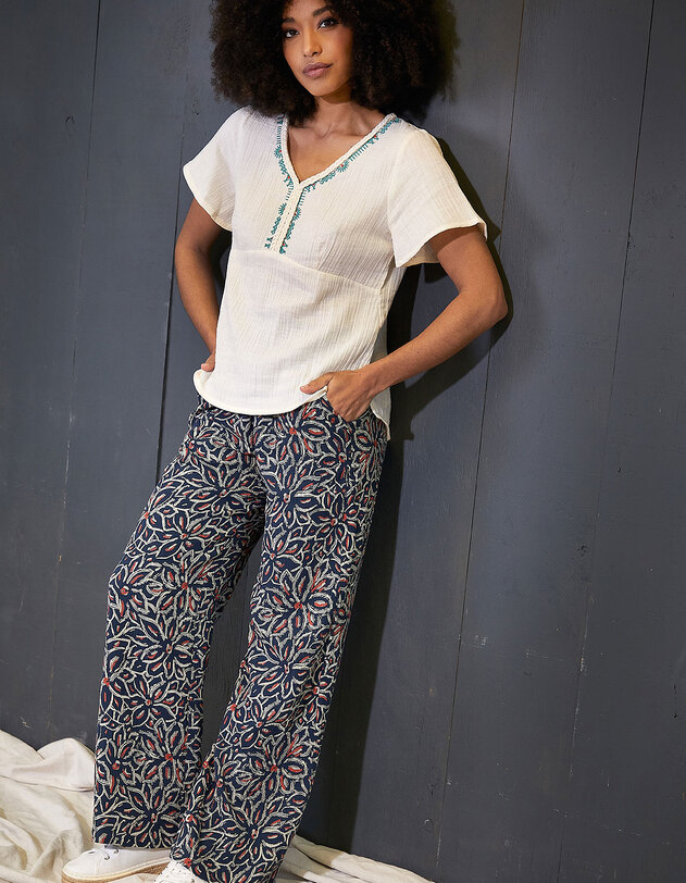 Pantalon large gaze de coton bio imprim&eacute; La Fianc&eacute;e