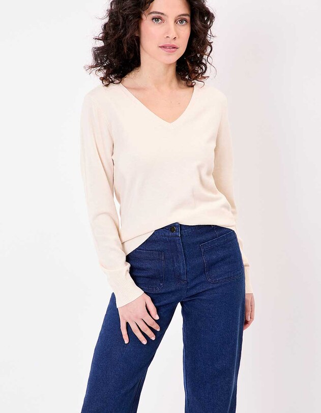 Pull maille col V femme imprim&eacute; La Fianc&eacute;e